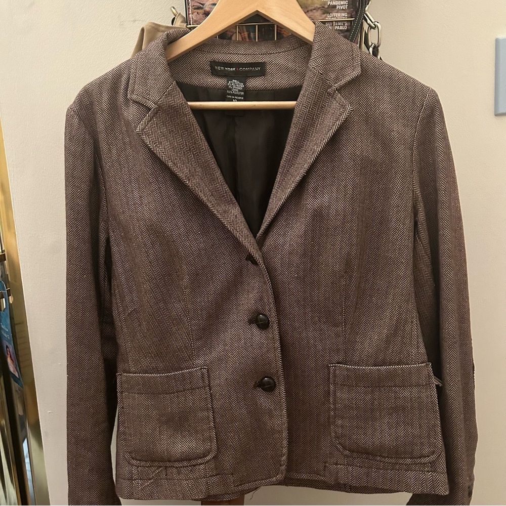Old style Herringbone print brown blazer